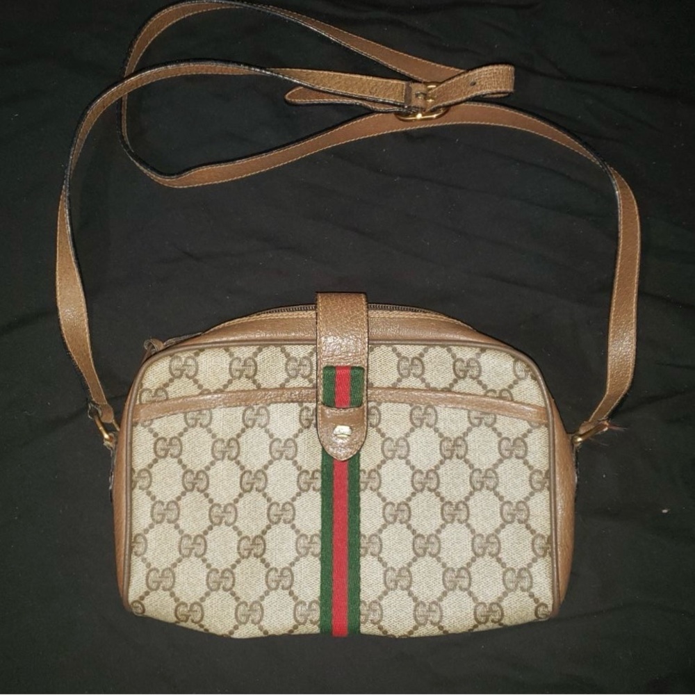 Vintage Gucci Beige and Brown Crossbody Bag